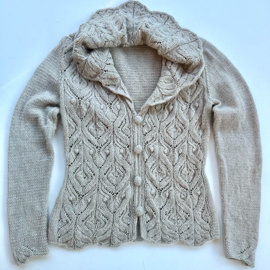 Alpaca Elegant Cream Cable Knit Sweater, Natural Beige, S